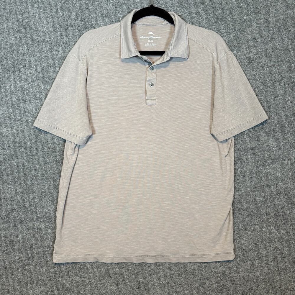 Tommy Bahama Shirt Mens Medium Gray Polo‎ Short Sleeve Aloha Stretch Soft
